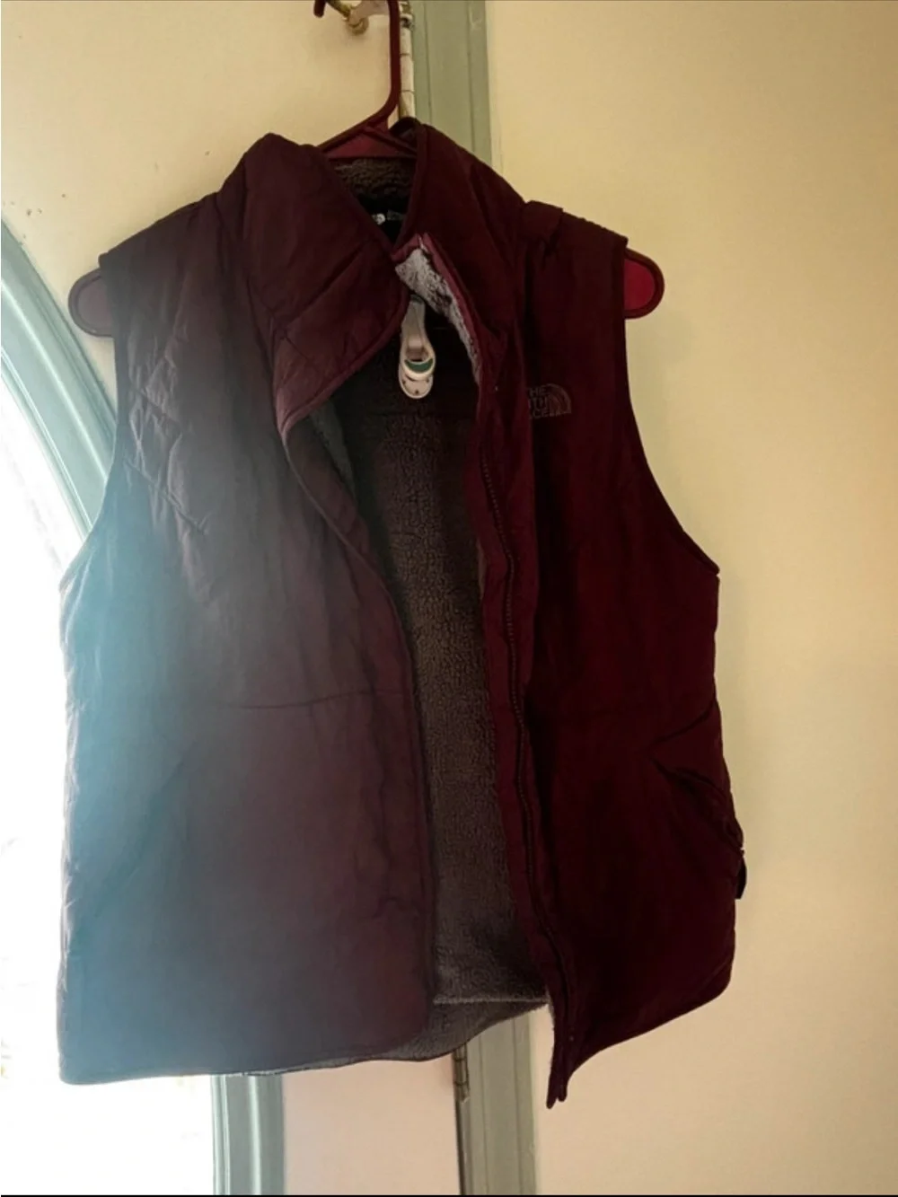 The North Face Women's Burgundy Quilted Vest with Sherpa Interior
